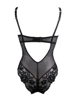 Pour Moi Satin Luxe Underwire Bodysuit -Elomi Underwear Shop 11805SatinLuxeandLaceUWBodysuitBlackBackEdited