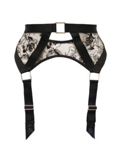Pour Moi India Embroidery Garter Belt -Elomi Underwear Shop 20340PourMoiIndiaGarterBeltBlackCosmeticFrontEditedCutOut
