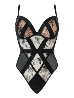 Pour Moi India Embroidery Bodysuit -Elomi Underwear Shop 20360IndiaBodysuitBlackCosmeticFrontCutOutEdited