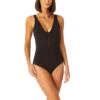 Anne Cole Plunge Mesh One Piece Swimsuit -Elomi Underwear Shop 23MO03501AnneColePlungeNeckOnePieceBlackFrontEDit