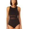 Anne Cole High Neck Mesh One Piece Swimsuit -Elomi Underwear Shop 23MO03601AnneColeHighNeckMeshOnePieceBlackFrontEdit