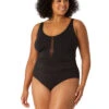 Anne Cole Plunge Mesh One Piece Plus Size Swimsuit -Elomi Underwear Shop 23PO03501AnneColePlungeNeckOnePieceBlackFrontEDit