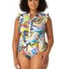 Anne Cole Flutter Sleeve Zip Up One Piece Plus Size Swimsuit -Elomi Underwear Shop 23PO07961FlutterZipOnePiecePlusSizeKashmirePaisleyFrontEdit