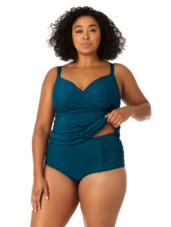 Anne Cole Surplice Under Wired Plus Size Tankini -Elomi Underwear Shop 23PT23301AnneColeSurpliceTankiniDeepSeaFrontEdit2