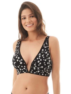 Maaji Parade Curvy Triangle Bikini Top -Elomi Underwear Shop 3189SCD003ParadeLDTriangleTopBlackOrchidFrontReversePrint