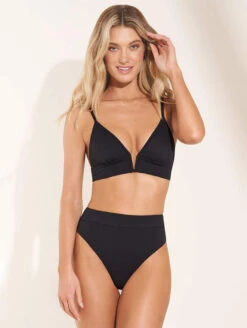Maaji Parade Longline Triangle Bikini Top 17 Maaji Parade Longline Triangle Bikini Top -Elomi Underwear Shop 3189STR004ParadeLLTriangleBra3075SCC011SuzyQHighRiseBottomBlackOrchidFront