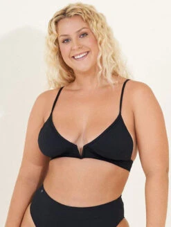 Maaji Parade Longline Triangle Bikini Top 14 Maaji Parade Longline Triangle Bikini Top -Elomi Underwear Shop 3189STR004ParadeLLTriangleBraBlackOrchidFrontPlus