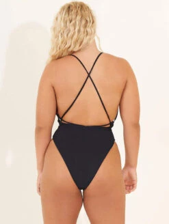 Maaji Safari Plunge One Piece Swimsuit -Elomi Underwear Shop 3227SOC002SafariVNeckOnePiecePlungeBlackOrchidBackPlus