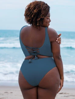 Maaji Paradise Longline Triangle Bikini Top -Elomi Underwear Shop 3314STR603ParadiseLonglineTriangleBikini3400SCC602MidRiseCheekyBriefBluejayBackEditedLifestyle