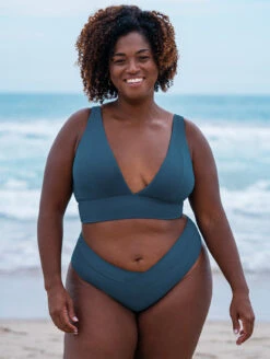 Maaji Paradise Longline Triangle Bikini Top -Elomi Underwear Shop 3314STR603ParadiseLonglineTriangleBikini3400SCC602MidRiseCheekyBriefBluejayFrontEditedLifestyle