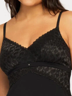Montelle Modal Bust Support Midi Chemise -Elomi Underwear Shop 9398MontelleModalMidiChemiseBlackFrontCloseUp