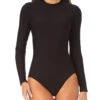 Anne Cole Long Sleeve Open Back One Piece Swimsuit 2 Anne Cole Long Sleeve Open Back One Piece Swimsuit -Elomi Underwear Shop AnneColeLongSleeveOpenBackOnePieceRashGuardSwimsuitBlack22MO08301Front