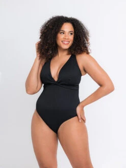 Curvy Kate Twist And Shout Non Wire One Piece Swimsuit -Elomi Underwear Shop CS024606NonWireOnePieceSwimsuitBlackFrontEdited