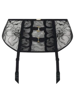 Chantelle Fleurs Garter Belt -Elomi Underwear Shop ChantelleFleursGarterBeltBlack12M7Flat