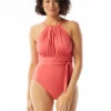 Coco Reef Belted High Neck One Piece Swimsuit -Elomi Underwear Shop CocoReefBeltedHighNeckOnePieceSwimsuitT32099BloomFront