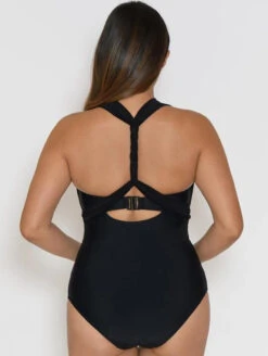 Curvy Kate Wrapsody One Piece Bandeau Swimsuit -Elomi Underwear Shop CurvyKateWrapsodySwimSuitBlackCS005600BackAlt3