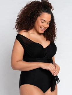 Curvy Kate Wrapsody One Piece Bandeau Swimsuit -Elomi Underwear Shop CurvyKateWrapsodySwimSuitBlackCS005600FrontAlt