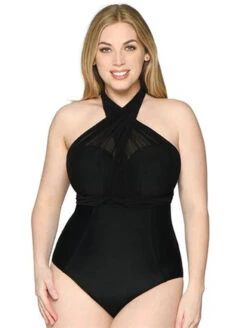 Curvy Kate Wrapsody One Piece Bandeau Swimsuit -Elomi Underwear Shop CurvyKateWrapsodySwimSuitBlackCS005600FrontAlt2