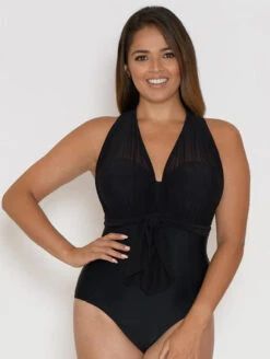 Curvy Kate Wrapsody One Piece Bandeau Swimsuit -Elomi Underwear Shop CurvyKateWrapsodySwimSuitBlackCS005600FrontAlt3