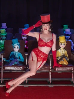 Dita Von Teese Cora Garter Belt -Elomi Underwear Shop D59020LaceBraD46020SuspendersD22020BikiniRedFrontLifestyle 4a7d409e fca8 4aba 94e4 826f2fc13dcf