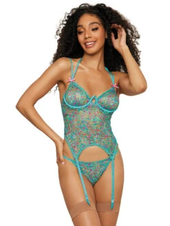 Dreamgirl Floral Bustier -Elomi Underwear Shop DreamgirlFloralStretchlaceBustierandG String12995XOceanFront