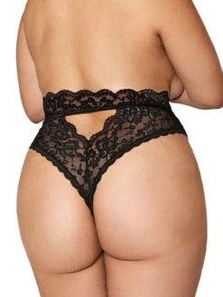 Dreamgirl High Waist Lace Thong -Elomi Underwear Shop DreamgirlHighWaistLaceThongBlack1477XBackPlus