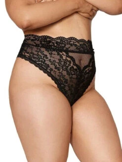 Dreamgirl High Waist Lace Thong -Elomi Underwear Shop DreamgirlHighWaistLaceThongBlack1477XFrontPlus