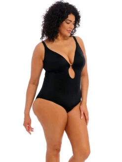 Elomi Plain Sailing Plunge One Piece Swimsuit -Elomi Underwear Shop ES7280ElomiPlainSailingPlungeOnePieceBlackSideEdit