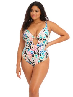 Elomi Party Bay Plunge One Piece Swimsuit -Elomi Underwear Shop ES801444PartyBayNonWiredPlungeSwimsuitLeoMultiFrontEdited