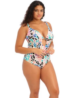 Elomi Party Bay Plunge One Piece Swimsuit -Elomi Underwear Shop ES801444PartyBayNonWiredPlungeSwimsuitLeoMultiSideEdited
