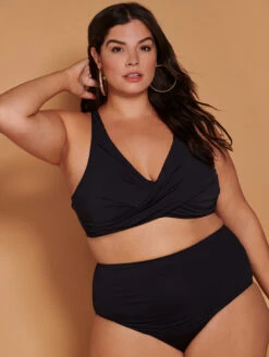 Everyday Sunday Hi-Waist Plus Swim Bottoms 9 Everyday Sunday Hi-Waist Plus Swim Bottoms -Elomi Underwear Shop ESBL001BXBlackbottomfrontfashionEDITED