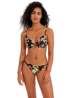 Freya Savana Sunset Tie Side Bikini Brief -Elomi Underwear Shop FreyaSavannaSunsetTieSideBikiniBriefAS204175PlungeBikiniTopAS204127BlackMultiFloralFront