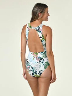 Jantzen Nature Glow Farrah High Neck One Piece Swimsuit -Elomi Underwear Shop JZ23007MFarrahHighNeckOnePiecePalmLeafsBackEdited