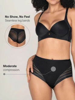 Leonisa Lace Stripe Shaper Panty -Elomi Underwear Shop LeonisaLaceStripeShaperPantyBlack012903Info