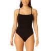 Anne Cole Shirred Maillot One Piece Swimsuit -Elomi Underwear Shop MYMO05701ShirredMaillotOnePieceSwimsuitBlackFront