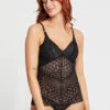 Montelle Lacy Essentials Bodysuit -Elomi Underwear Shop MontelleLacyEssentialsBodysuitBlack9307Front