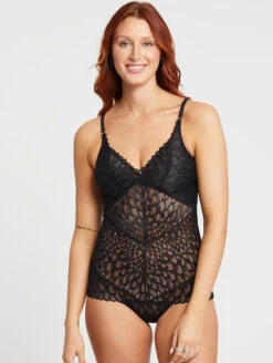 Montelle Lacy Essentials Bodysuit -Elomi Underwear Shop MontelleLacyEssentialsBodysuitBlack9307FrontAlt