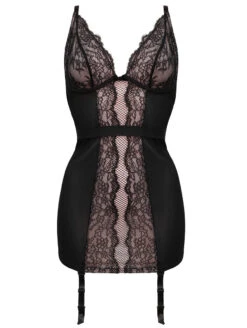 Pour Moi Dark Romance Garter Chemise -Elomi Underwear Shop PourMoiDarkRomanceGarterChemiseBlackPink21710FrontFlat