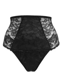 Pour Moi For Your Eyes Only High Waist Crotchless Thong -Elomi Underwear Shop PourMoiForYourEyesOnlyHighWaistCrotchlessThongBlack22805FrontCutOut