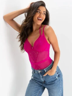 Pour Moi Suspense Bodysuit -Elomi Underwear Shop PourMoiSusoenseContradictionBodysuitHotPink11810WithJeans