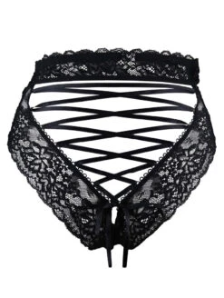 Pour Moi Suspense Lace Up Brief -Elomi Underwear Shop PourMoiSuspenseContraditionLace UpBriefBlack11805FlatlayBack