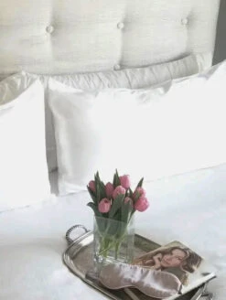 Sylke The Label Mulberry Silk 2 Piece Set 11 Sylke The Label Mulberry Silk 2 Piece Set -Elomi Underwear Shop SylketheLabel2PieceSetWhiteSLKPKSTOnABed