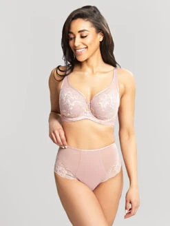 Panache Sabrina High Waist Brazilian Panty -Elomi Underwear Shop 10631PanacheSabrinaBalconnetBra10634HighWaistBrazilianVintagePearlFront