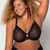 Curvy Couture Sheer Mesh Bra -Elomi Underwear Shop 1311BlackSheerfront2