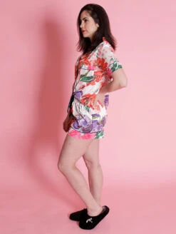 Kilo Brava The Satin PJ Set -Elomi Underwear Shop 14043FloralSatinShortPjSetFloralPrintSideEdited