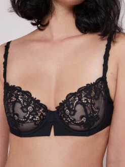 Simone Perele Saga Half Cup Bra 7 Simone Perele Saga Half Cup Bra -Elomi Underwear Shop 15C330SagaHalfCupBraBlackFront