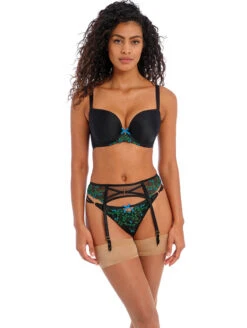 Freya Show Off Moulded Plunge Bra -Elomi Underwear Shop AA401631PlungeBraAA401691SuspenderAA401670ThongBlackFront