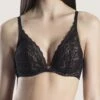 Aubade Rosessence Triangle Plunge Bra -Elomi Underwear Shop AubadeRosessencePlungingTriangleBraHK12BlackFront