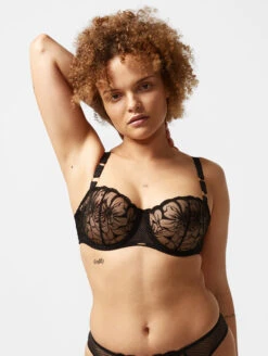 Chantelle Fleurs Demi Bra 11 Chantelle Fleurs Demi Bra -Elomi Underwear Shop ChantelleFleursDemiBraBlack12M5Front