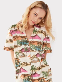 Chelsea Peers Button Up Pajama Set -Elomi Underwear Shop ChelseaPeersButtonUpPJSetVacationCW2005CCAPCloseUP
